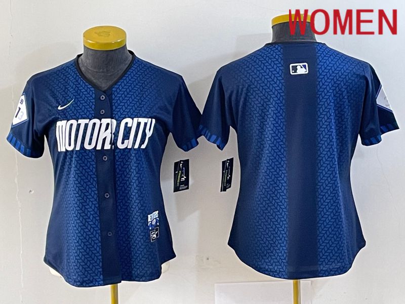 Women Detroit Tigers Blank Blue City Edition Nike 2024 MLB Jersey style 1->women mlb jersey->Women Jersey